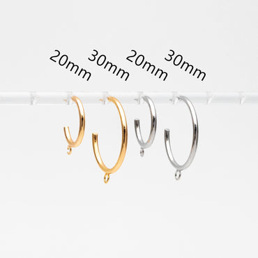 10pcs Gold/ Silver Tone Earring Posts, Circle Stud Earring with Ring/Loop, 20/ 30mm Circle Size (GB-425)