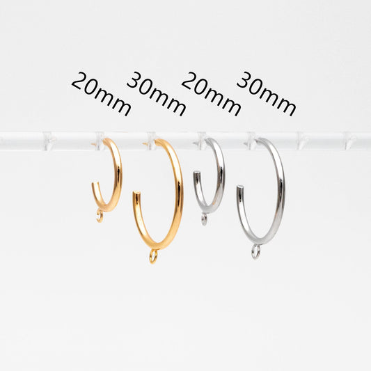 10pcs Gold/ Silver Tone Earring Posts, Circle Stud Earring with Ring/Loop, 20/ 30mm Circle Size (GB-425)