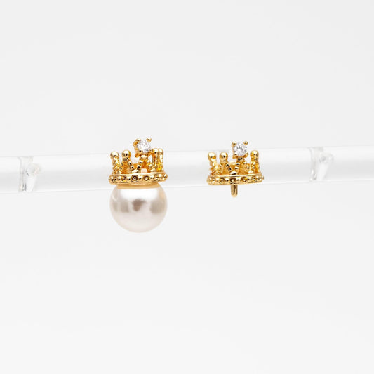 10pcs CZ Pave Crown Ear Posts, Pearl Peg Earring, 18K Gold Plated Brass Stud Earrings(#GB-431)