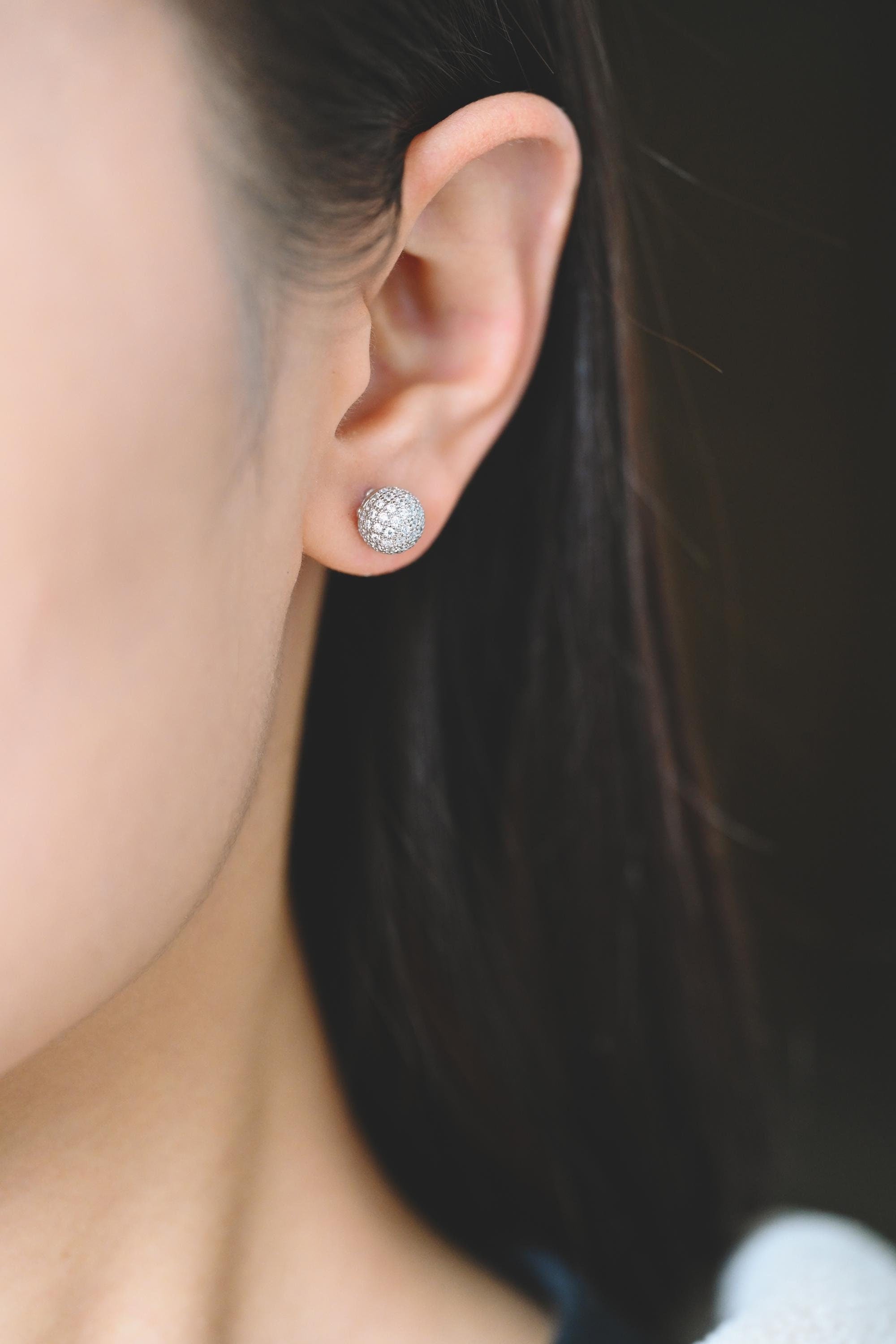 4pcs Ball Stud Earrings 8mm, Gold/ Silver/ Rose Gold, CZ pave Round Earrings (GB-2149)