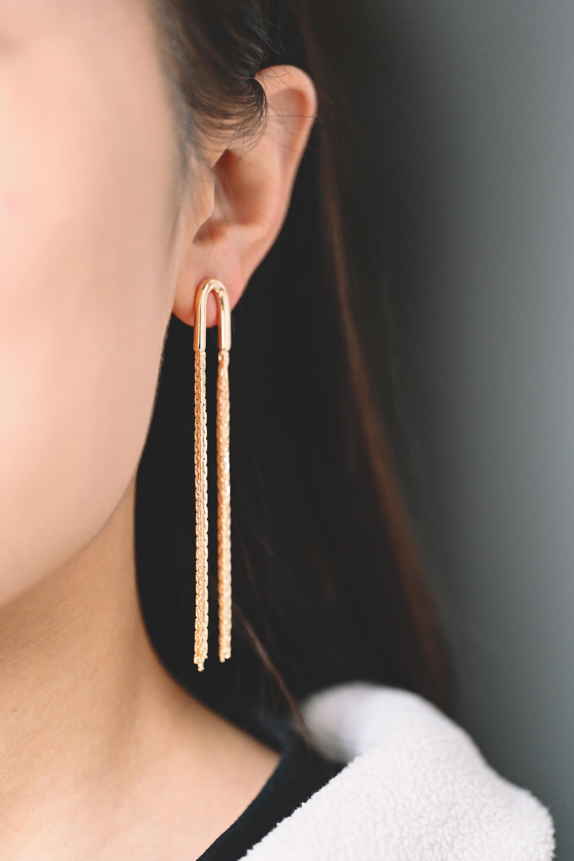 4pcs Chain Tassel Earrings, Tassel Stud Earring, Gold/ Silver Tone Dangling Earrings, Minimalist Tassel Earrings (GB-2867)