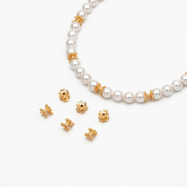 10pcs Gold Floral Bead Caps 6mm, Flower Spacer Beads, Fit 8-12mm Beads, Gold plated Brass Cap Ends (GB-2779)