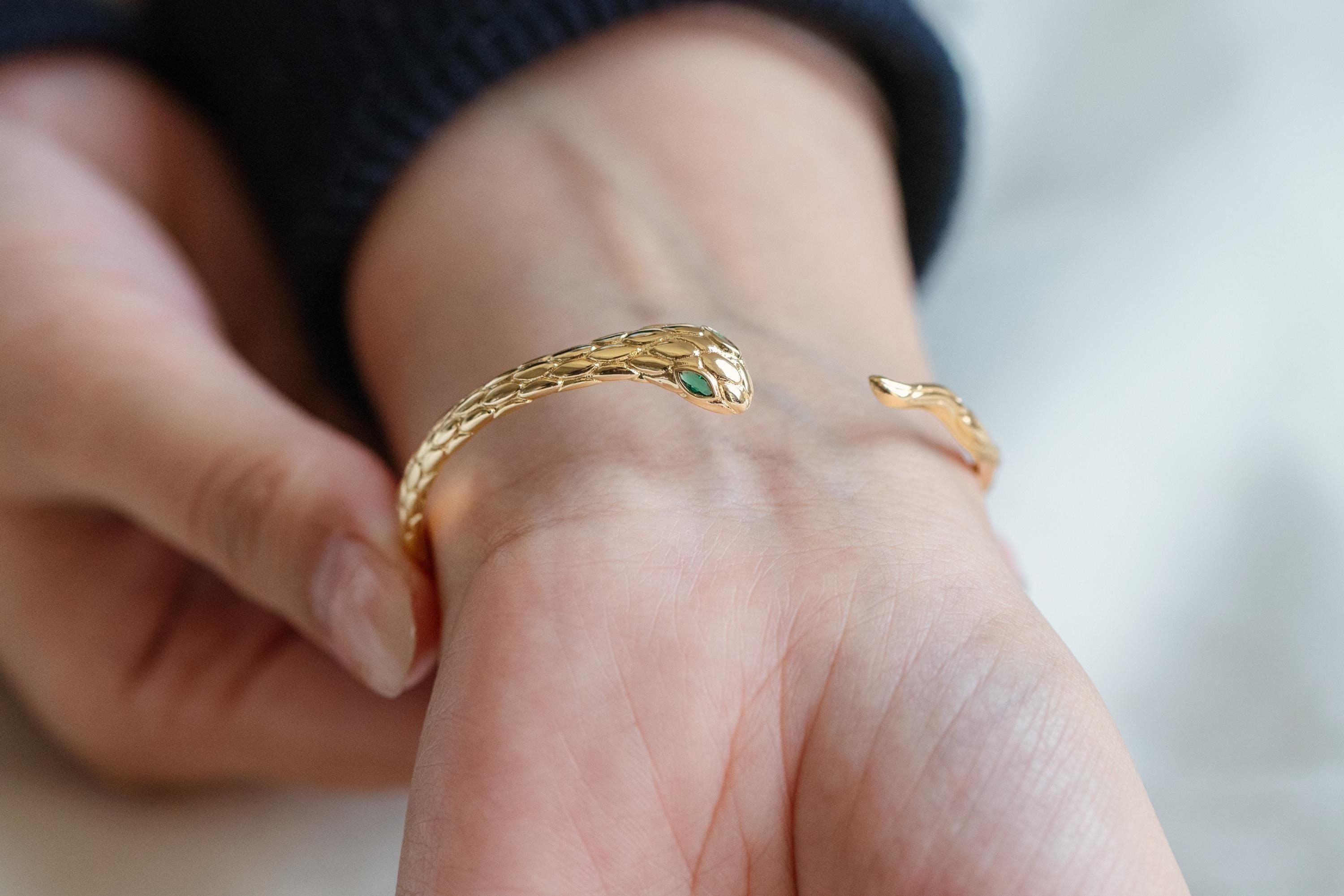 1pcs CZ Pave Gold Snake Bangle Bracelet, Stackable Bracelets, Adjustable Bangle Bracelet (GB-4560)