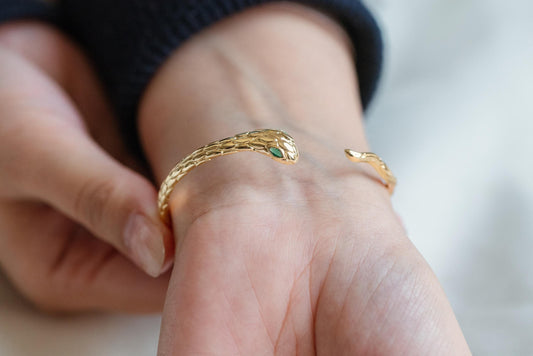 1pcs CZ Pave Gold Snake Bangle Bracelet, Stackable Bracelets, Adjustable Bangle Bracelet (GB-4560)