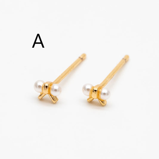 10pcs Gold Faux Pearl Earrings, Gold Plated Brass, Dainty Stud Earring (#GB-4632)