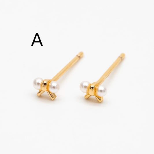 10pcs Gold Faux Pearl Earrings, Gold Plated Brass, Dainty Stud Earring (#GB-4632)