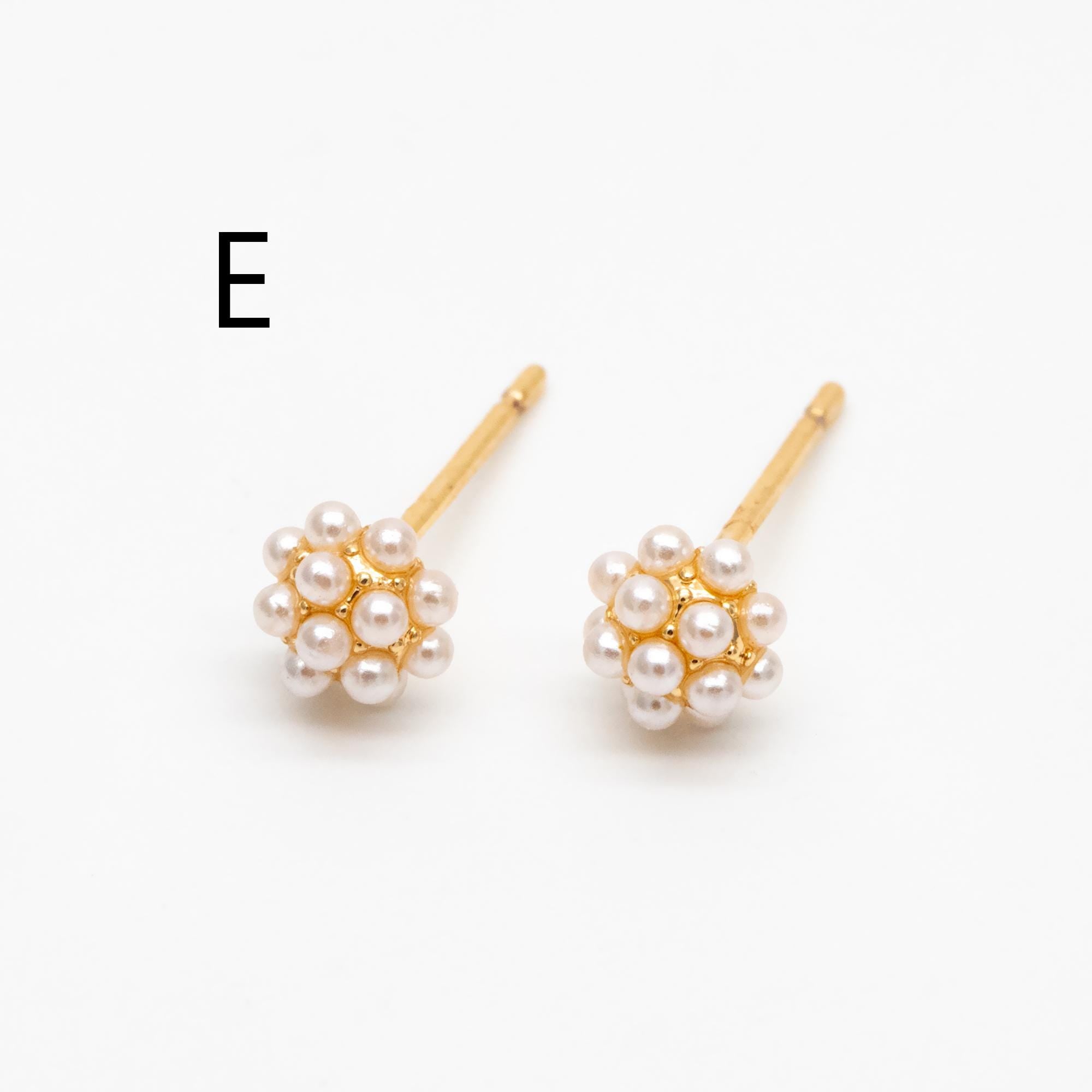 10pcs Gold Faux Pearl Earrings, Gold Plated Brass, Dainty Stud Earring (#GB-4632)