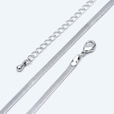 Gold/ Silver Tone Flat Snake Chain Braceket/ Necklaces, Adjustable with Extender Chain, Ready to Wear (#LK-488)