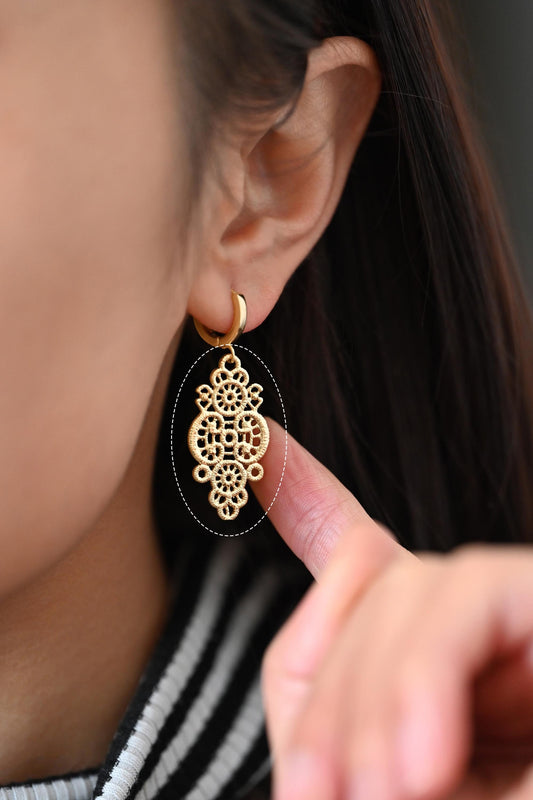 10pcs Gold Filigree Charm, Hollow Lace Pendants, Earring Findings, Jewelry Making, Diy Material, Jewelry Supplies (GB-890-J)