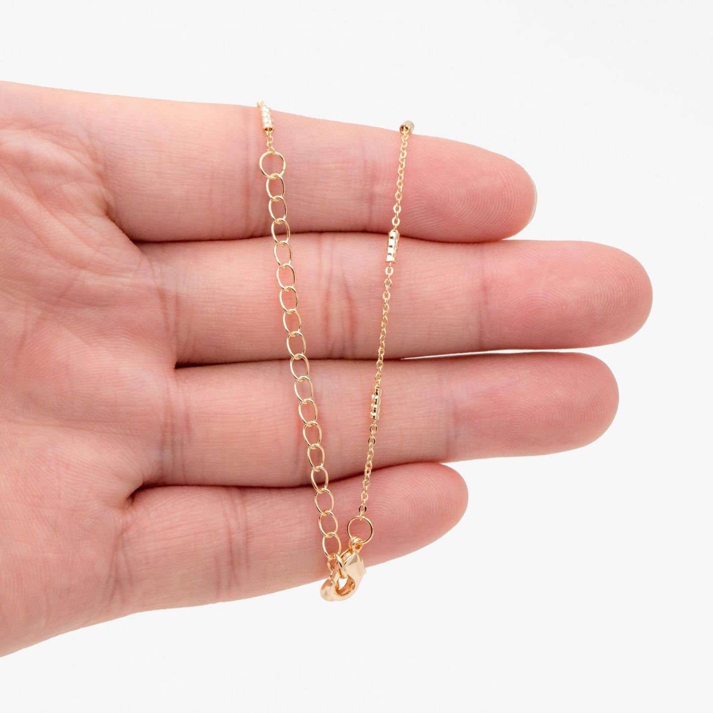 Gold/ Silver Tone Tube Beaded Chains, Finished Bracelet/ Anklet/ Necklace with Extender Chain, Ready to Wear (#LK-127)