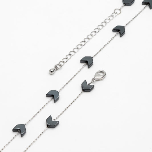 Stainless Steel Arrow Chain, Hematite Beaded Chevron Chain, Adjustable Bracelet/ Anklet/ Necklace, Ready to Wear (#LK-380-2)