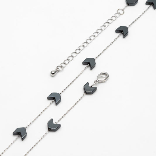 Stainless Steel Arrow Chain, Hematite Beaded Chevron Chain, Adjustable Bracelet/ Anklet/ Necklace, Ready to Wear (#LK-380-2)