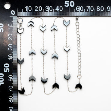 Stainless Steel Arrow Chain, Hematite Beaded Chevron Chain, Adjustable Bracelet/ Anklet/ Necklace, Ready to Wear (#LK-380-2)