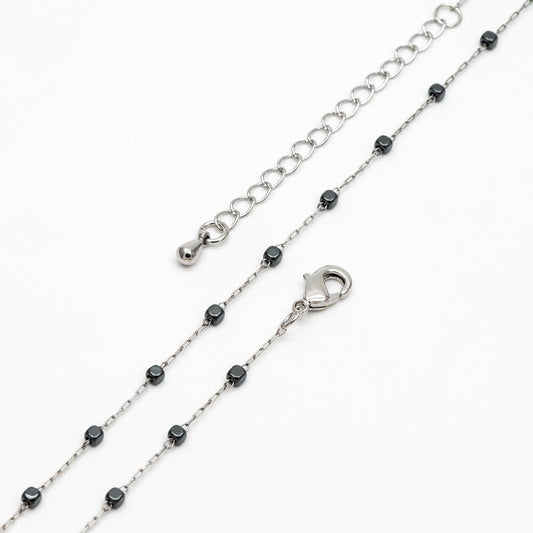Stainless Steel 2mm Cube Hematite Beads Chain, Finished Bracelet/ Anklet/ Necklace with Extender Chain, Ready to Wear (#LK-380-E)