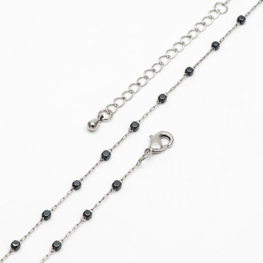Stainless Steel 2mm Cube Hematite Beads Chain, Finished Bracelet/ Anklet/ Necklace with Extender Chain, Ready to Wear (#LK-380-E)
