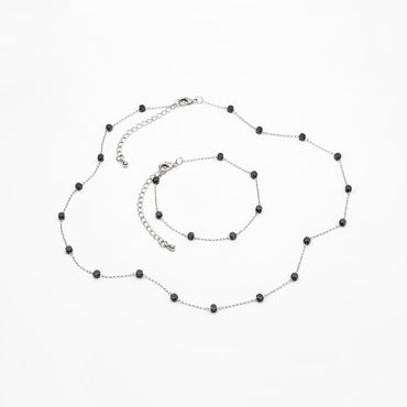Cube Hematite Beaded Stainless Steel Chain, Adjustable Bracelet/ Anklet/ Necklace, Ready to Wear (#LK-380-8)