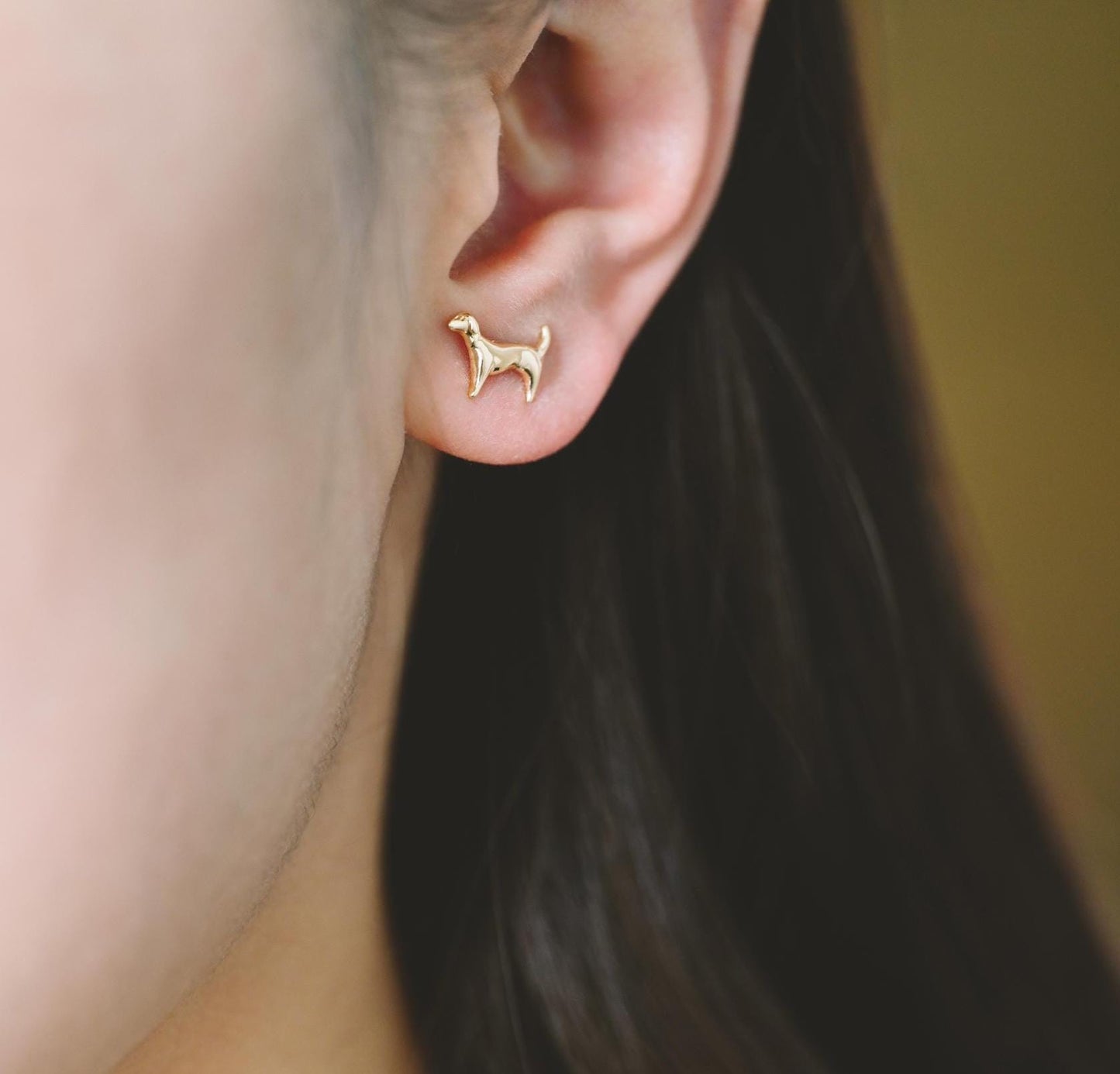 10pcs Gold Tiny Dog Earrings, Gold Plated Brass, Cute Animal Stud Earrings (GB-4598)