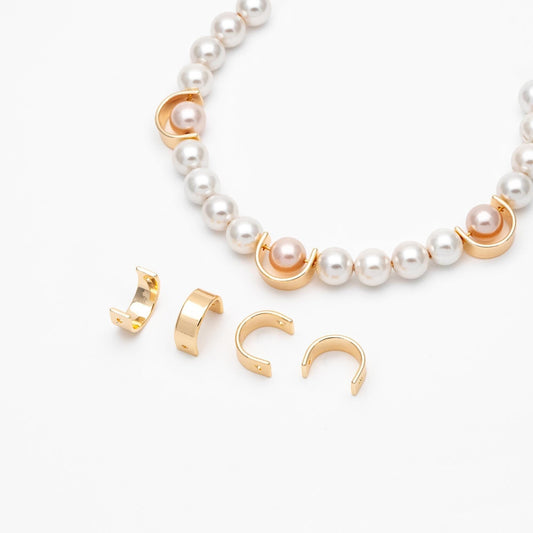 10pcs Gold Round Bead Frame Charms, Real Gold plated Brass Half Ring Connectors, Inner 8.5/ 9.8mm (GB-112)