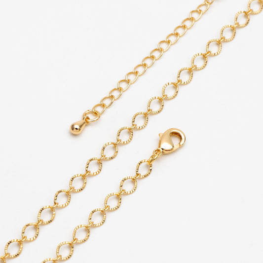 Gold/ Silver tone Flat Oval Cable Chains 4mm, Finished Bracelet/ Anklet/ Necklace with Extender Chain, Ready to Wear (#LK-238)