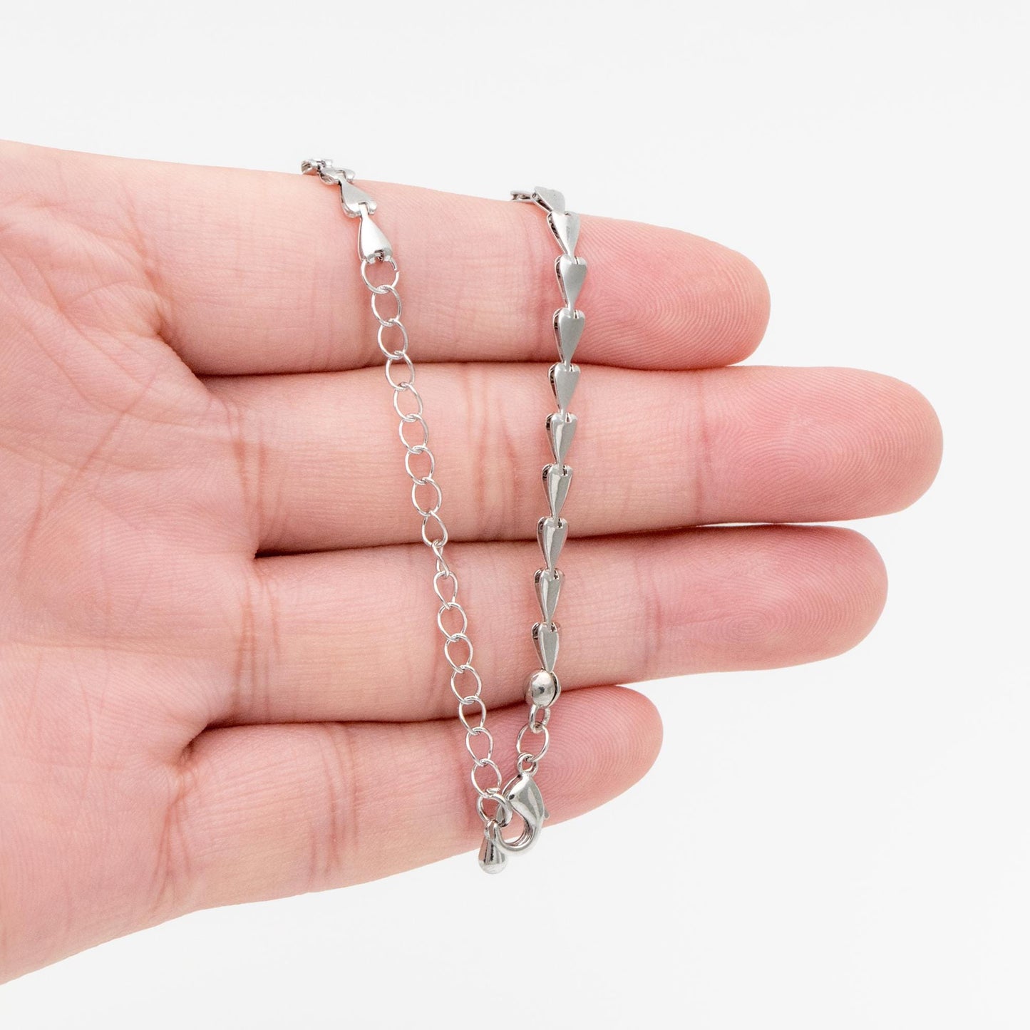 Gold/ Silver Tone Triangle Chain 3mm, Finished Bracelet/ Anklet/ Necklace with Extender Chain, Ready to Wear (#LK-239)