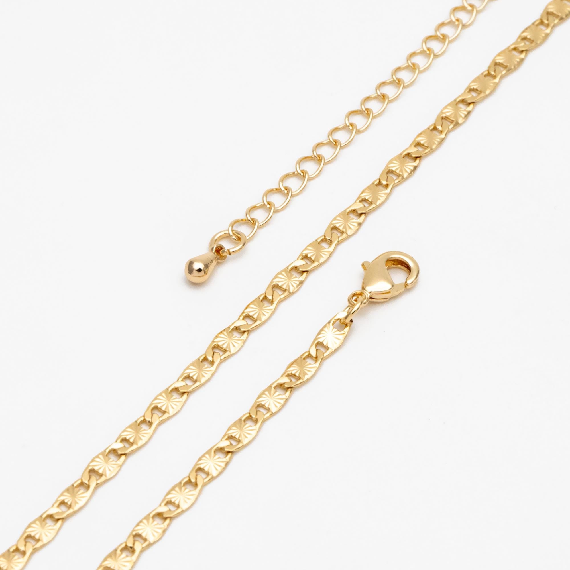 Gold plated Brass Floral Specialty Chain 3mm, Finished Bracelet/ Anklet/ Necklace with Extender Chain, Ready to Wear (#LK-324)