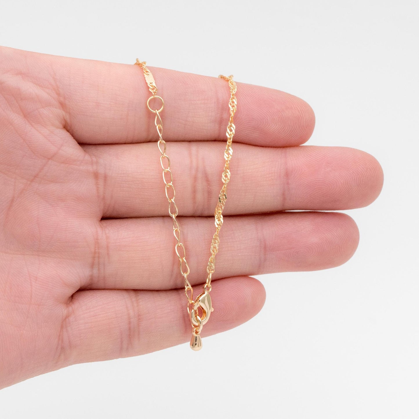 Gold Twisted Chain 2mm, Finished Bracelet/ Anklet/ Necklace with Extender Chain, Ready to Wear (#LK-448)