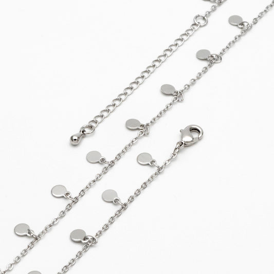 Silver Tone Chain with 4mm Round Disc Charms, Finished Bracelet/ Anklet/ Necklace with Extender, Ready to Wear (#LK-458-2)
