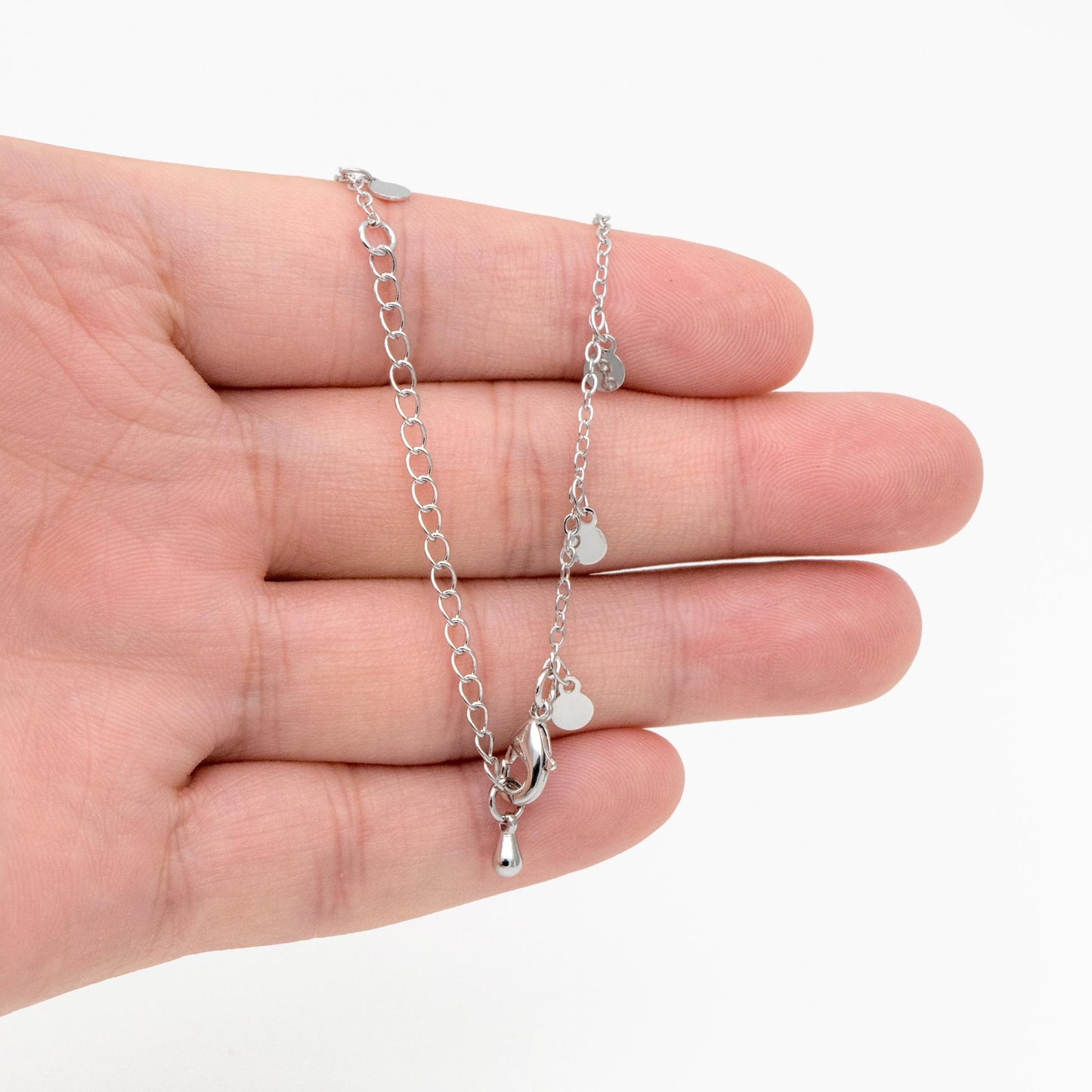 Silver Tone Chain with 4mm Round Disc Charms, Finished Bracelet/ Anklet/ Necklace with Extender, Ready to Wear (#LK-458-2)
