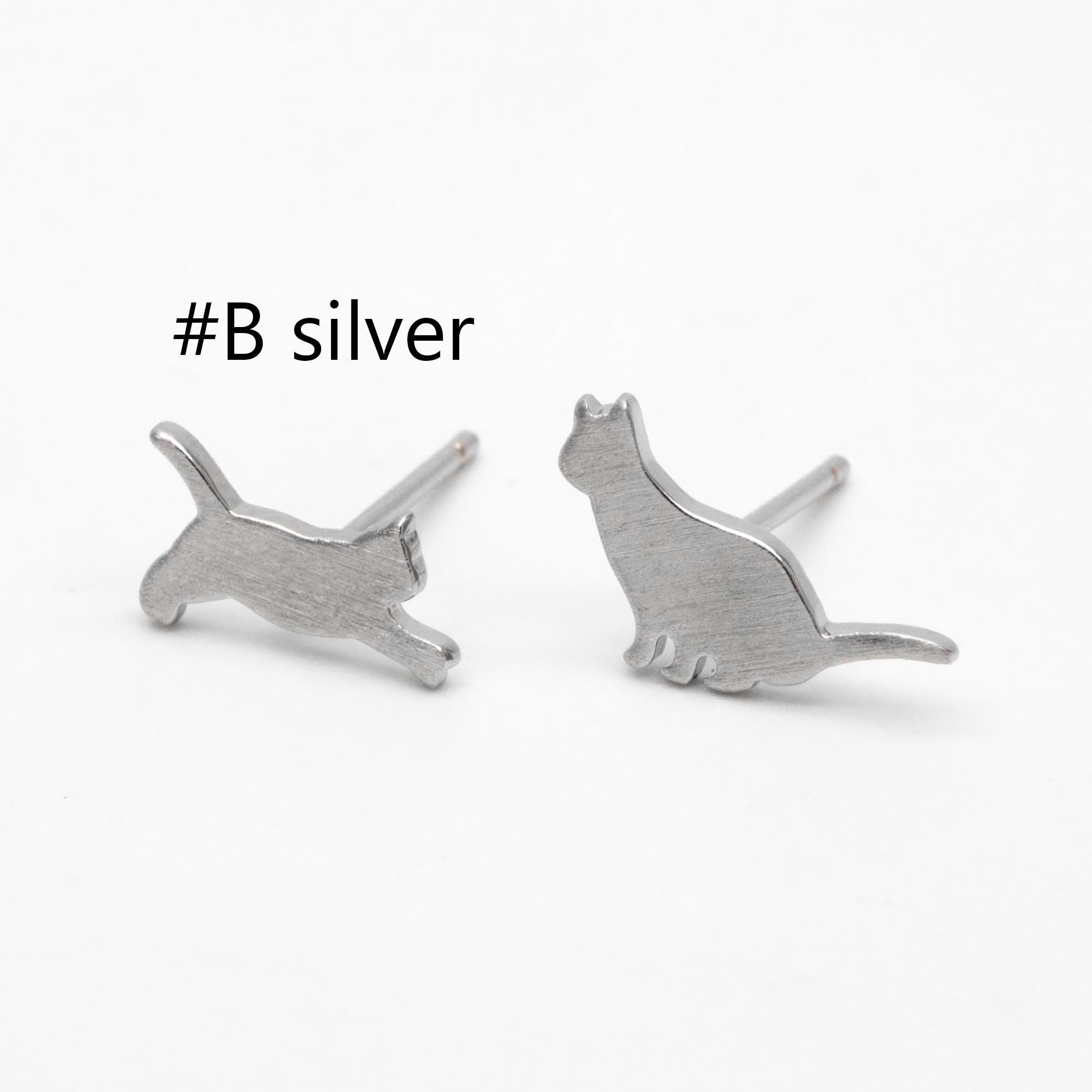 10pcs Gold/ Silver Cat Asymmetry Earrings, Gold/ Rhodium Plated Brass Minimalist Stud Earrings (GB-4094)