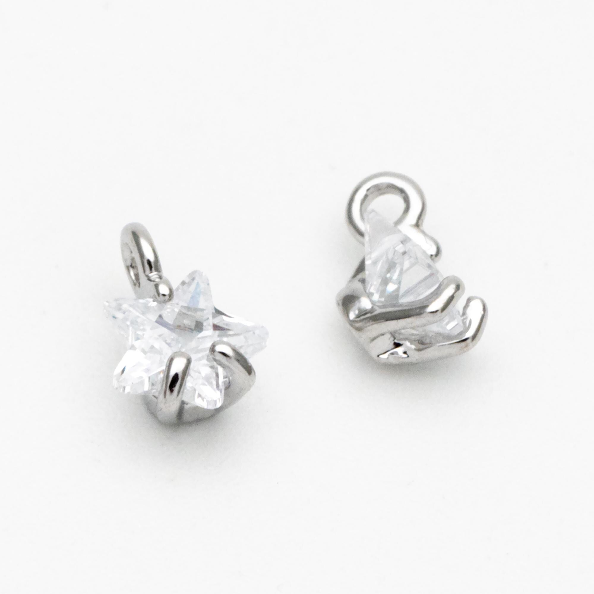 10pcs CZ Pave Gold/ Silver Star Charm Pendants 5mm, Real Gold/ Rhodium plated Brass, Color Not Easily Tarnish (GB-162-B)
