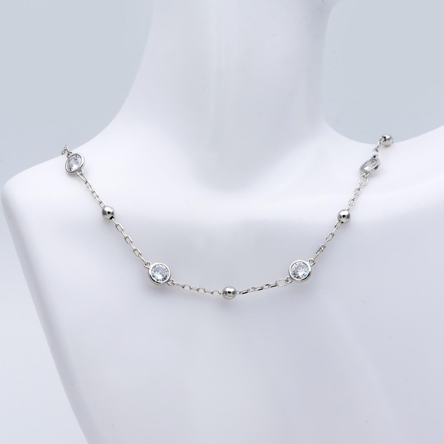 Gold/ Silver Tone Beaded Chains, 6mm Round Coin CZ Links, Gold/ Rhodium plated Brass, Lead Nickel Free (#LK-338)/ 1 Meter=3.3 ft