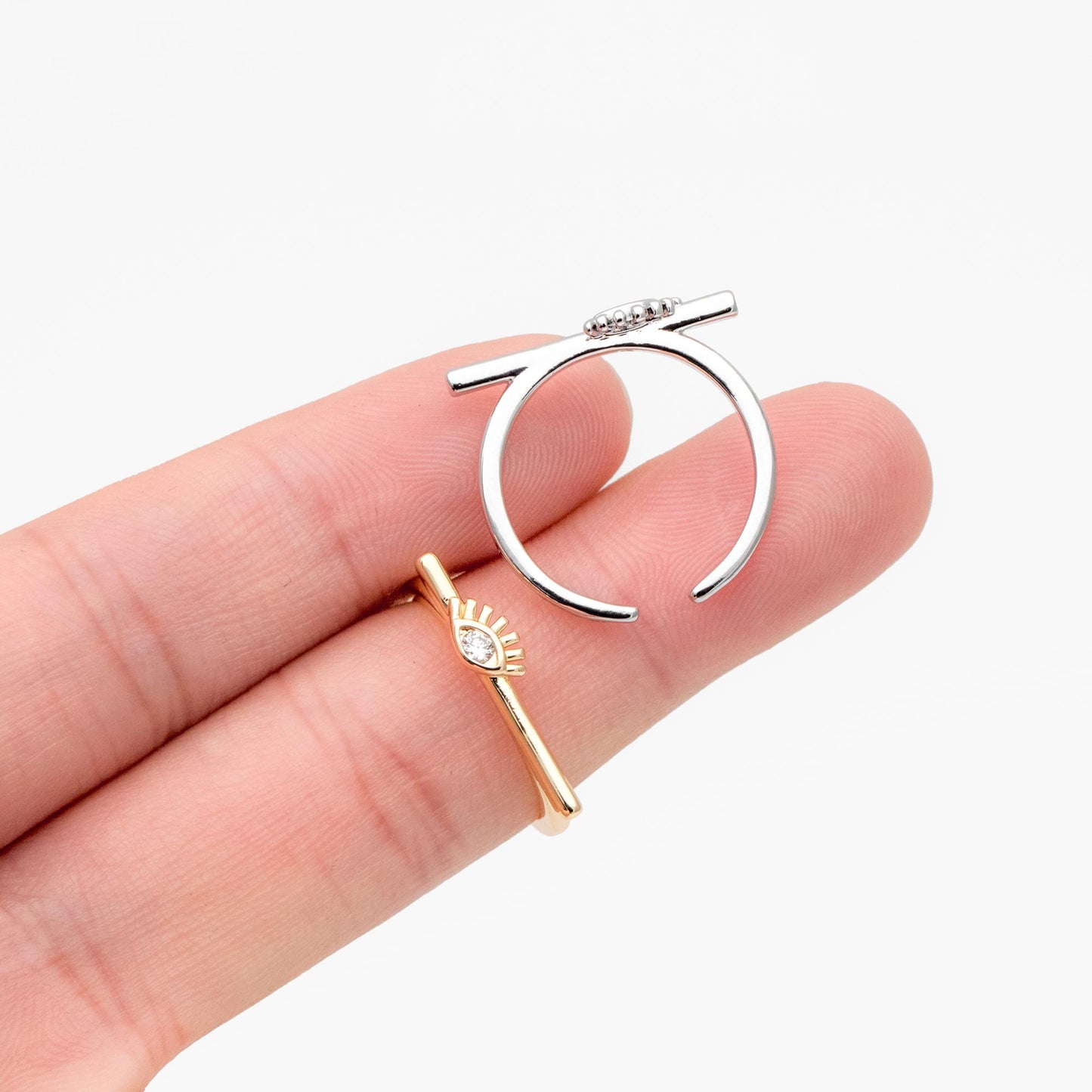 4pcs CZ Pave Gold/ Silver Tone Eye Ring, Bar Ring, Thin Ring, Everyday Ring, Fashion Rings, Dainty Rings, Adjustable Ring (#GB-4623)