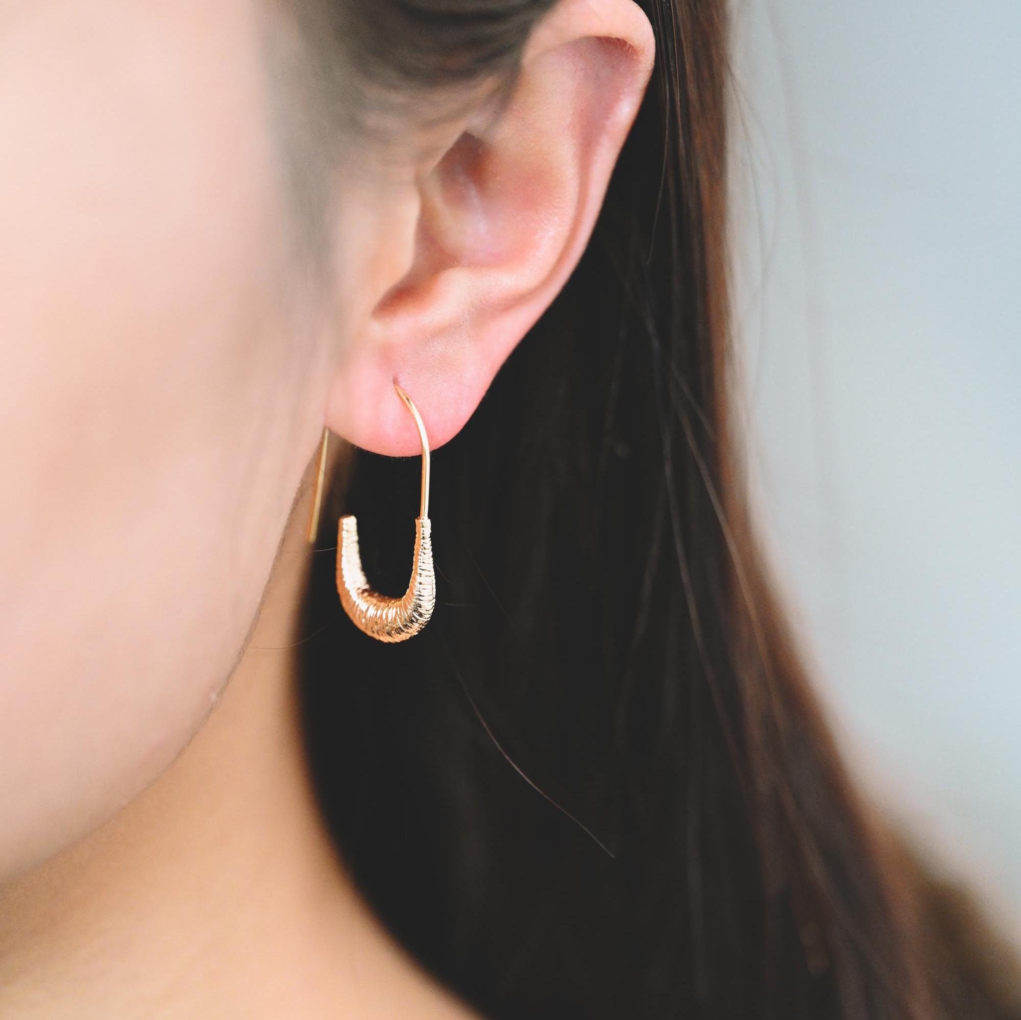 4pcs Gold Brushed Oval Ear Hooks 30x18mm, Gold plated Brass, Simple Earwires Earring Components (GB-3920)