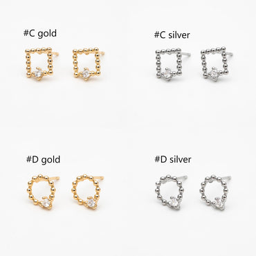 10pcs CZ Pave Gold/ Silver Tone Star/ Teardrop/ Square/ Circle Earrings, Gold/ Rhodium Plated Brass, Dainty Geometric Earrings (GB-4625)