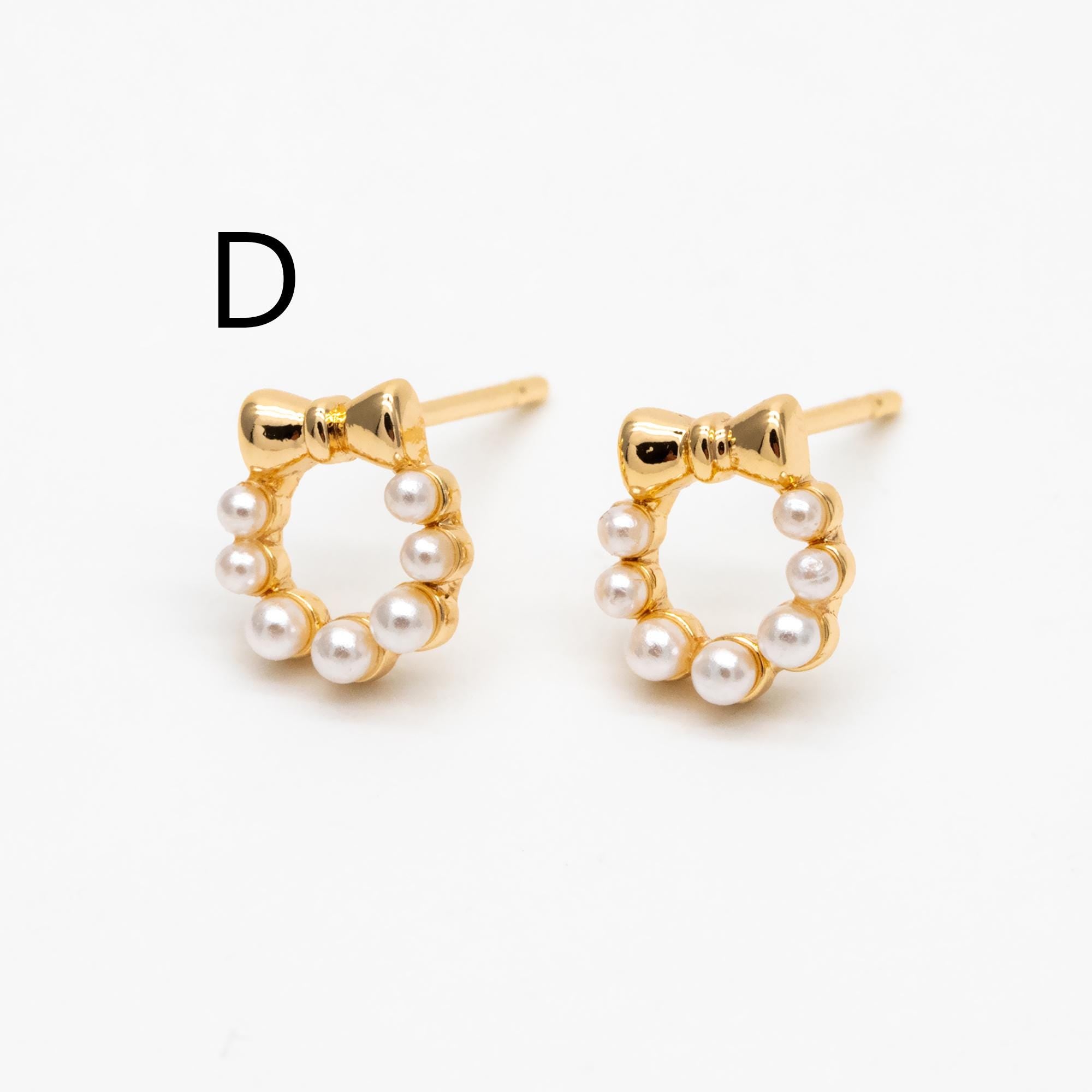 10pcs Gold Faux Pearl Earrings, Gold Plated Brass, Dainty Stud Earring (#GB-4632)