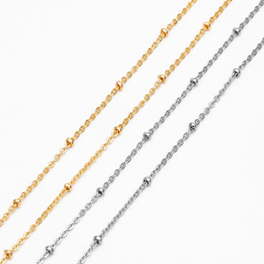 Gold/ Rhodium plated Brass Satellite Chains, 1.3mm Chain with 2mm Rondelle Beads, DIY Necklace Chain Wholesale (#LK-125)/ 1 Meter=3.3 ft