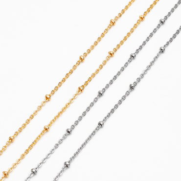 Gold/ Rhodium plated Brass Satellite Chains, 1.3mm Chain with 2mm Rondelle Beads, DIY Necklace Chain Wholesale (#LK-125)/ 1 Meter=3.3 ft
