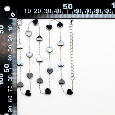 Stainless Steel 6mm Heart Hematite Beads Chain, Finished Bracelet/ Anklet/ Necklace with Extender Chain, Ready to Wear (#LK-380-3)