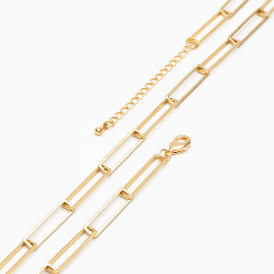 Gold Rectangle Link Chain, Finished Bracelet/ Anklet/ Necklace with Extender Chain, Ready to Wear (#LK-405)
