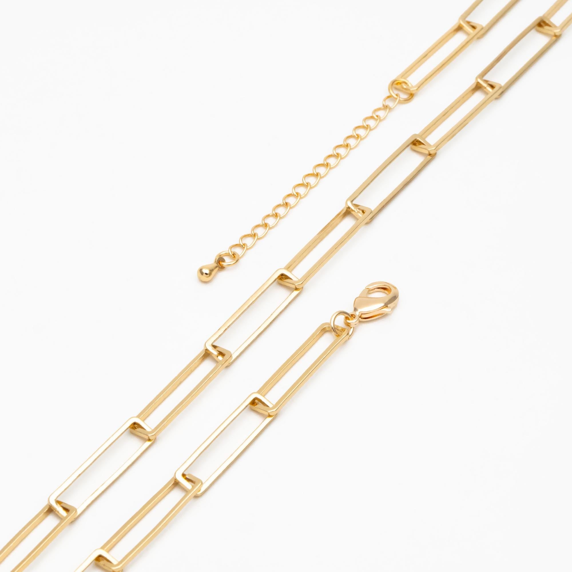Gold Rectangle Link Chain, Finished Bracelet/ Anklet/ Necklace with Extender Chain, Ready to Wear (#LK-405)