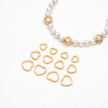 10pcs Gold Heart Link Connector with 2 Holes, 18K Gold plated Brass, Heart Hoop Ring Pendants, Outer Size 10/ 12/ 15mm (GB-112-C)