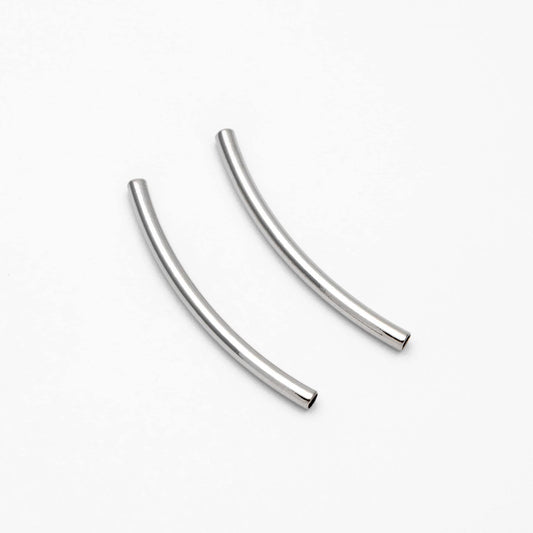 20pcs Gold/ Silver Curved Tube Beads 29x2mm , Real Gold/ Rhodium plated Brass Tube Spacers (GB-046-C)