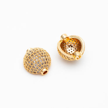 4pcs CZ pave Gold Hemisphere spacer Beads, Gold Plated Brass Connector (GB-1074)