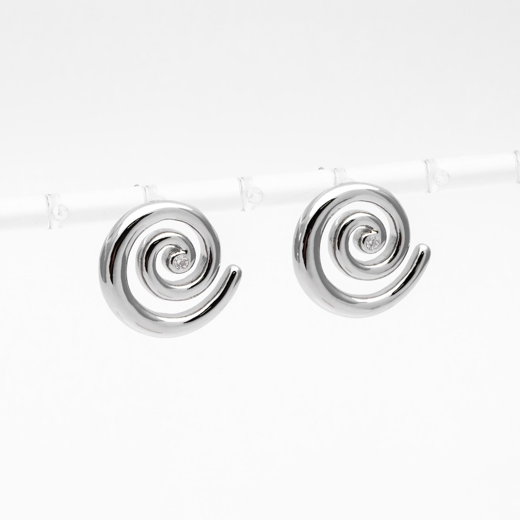 4pcs CZ Pave Gold/ Silver Tone Vortex Earrings, 18K Real Gold/ Rhodium plated Brass, Minimalist Stud Earrings (GB-4637)