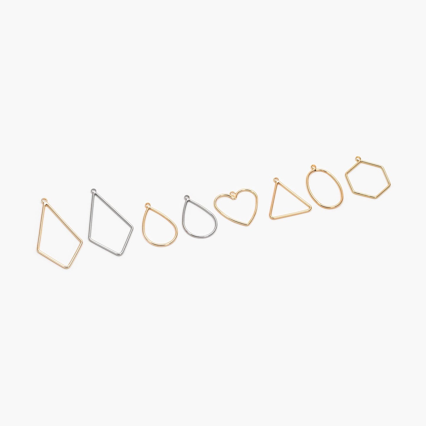 10pcs Gold/ Silver Tone Geometric Charms, 18K Gold/ Rhodium plated Brass Link Pendants, Teardrop Square Rhombus Triangle Heart (GB-368)