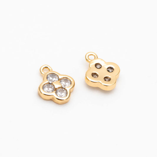 10pcs Gold Four Leaf Clover Charms 8x6mm, 18K Real Gold plated Brass, Clover Earring Pendants (GB-1762-E)