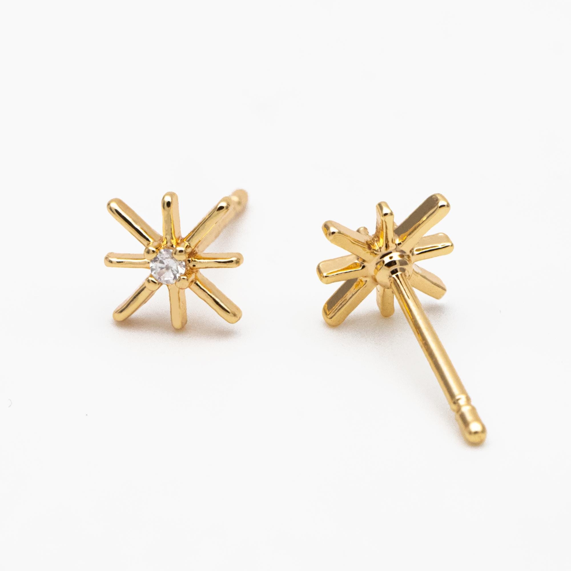 10pcs CZ Paved North Star Earrings 7.5mm, Real Gold Plated Brass Star Stud Earrings (#GB-3041-H)