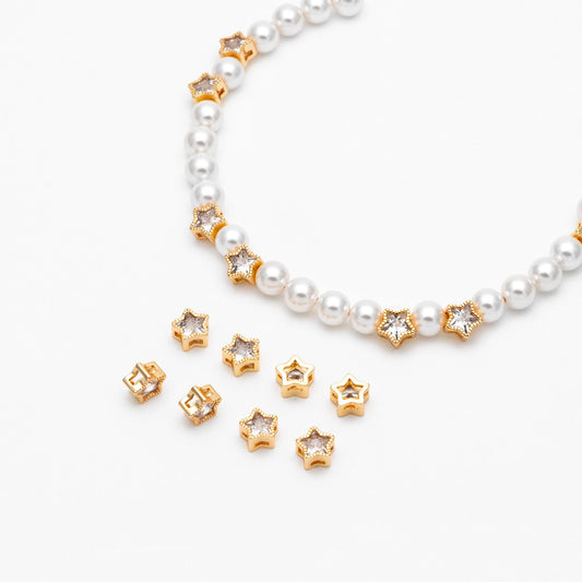 10pcs Gold plated Brass Rhinestone Star Spacer Beads 7mm (GB-123)