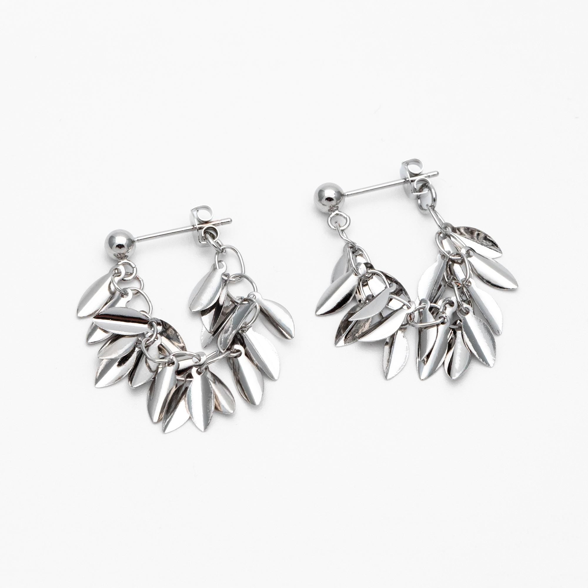 4pcs Gold/ Silver Tone Leaf Chain Earrings, Front Back Earrings, Tassel Ear Jacket (GB-4634)