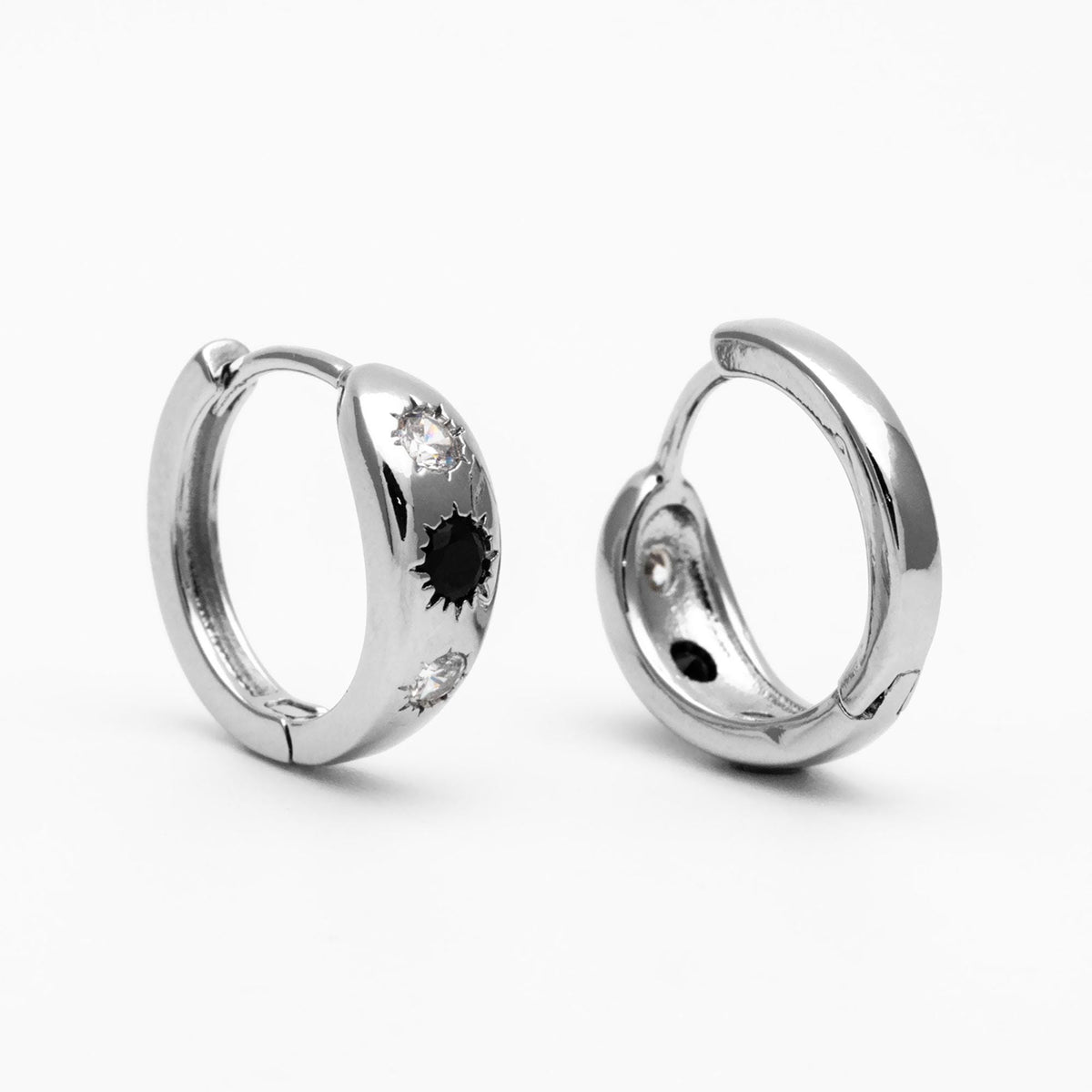 4pcs Black/ Blue CZ Pave Sun Hoop Earrings, Dainty Huggie Earrings, Minimalist Earring, Gold Hoops Earring (GB-3800)